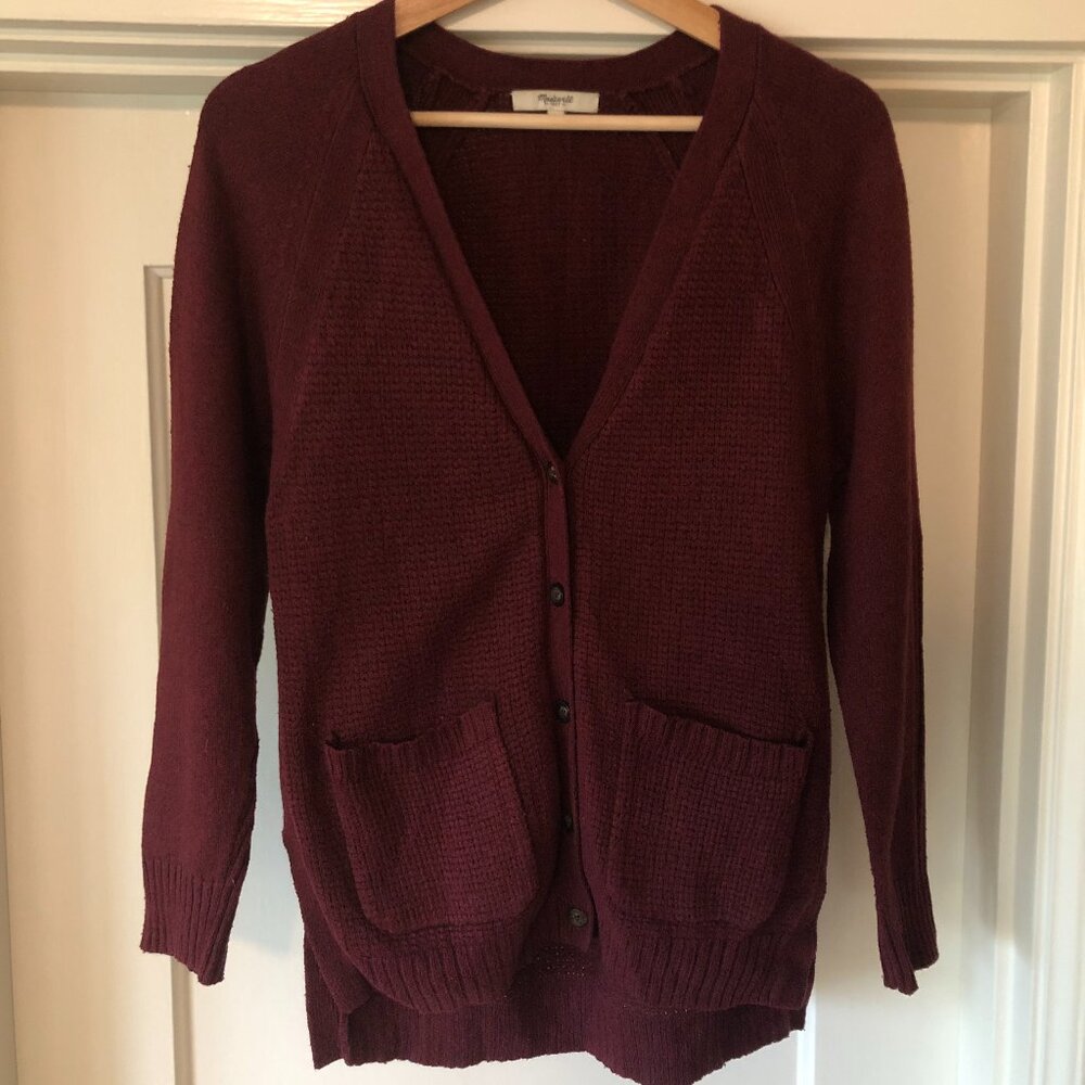 Madewell burgundy open front sweater w/ pockets